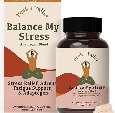 Peak + Valley Stress Relief Supplement for Mood Support Balance My Stress Capsules – Contains Adaptogens, Ashwagandha, Eleuthero Root, Reishi Mushroom Supplement – Natural Mood Stabilizer – 90 Ct