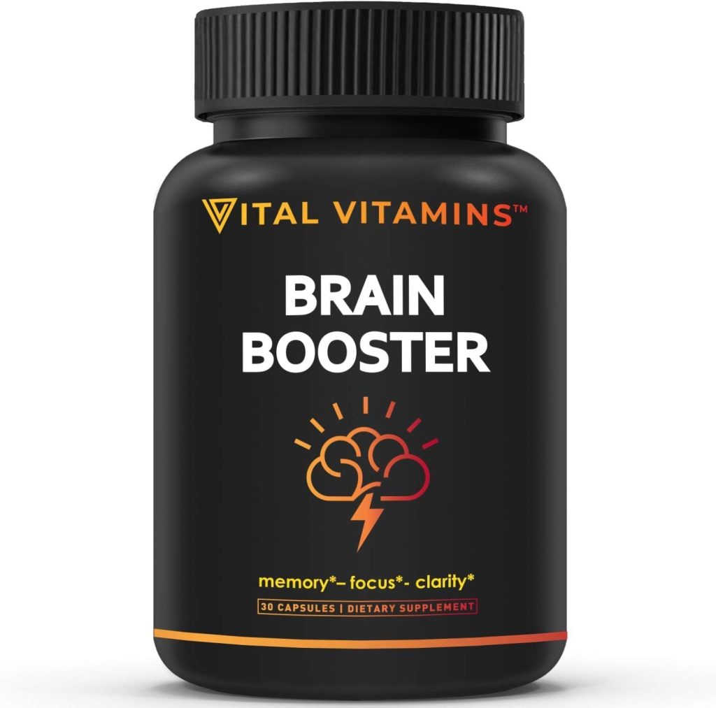Vital Vitamins Brain Supplements for Memory and Focus – Nootropic Brain Support – Memory, Clarity, Focus, Energy – Vitamin B12, Gingko Biloba, DMAE