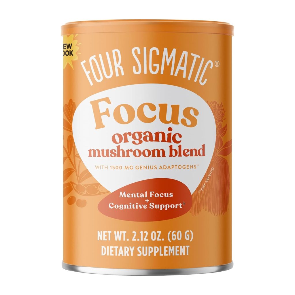 Four Sigmatic Focus Blend 7 Superfoods Adaptogen Blend Mix with Lion’s Mane, Cordyceps, Rhodiola, Bacopa & Mucuna | Productivity & Creative Support | Decaf & Dissolves Easily | 30 Servings