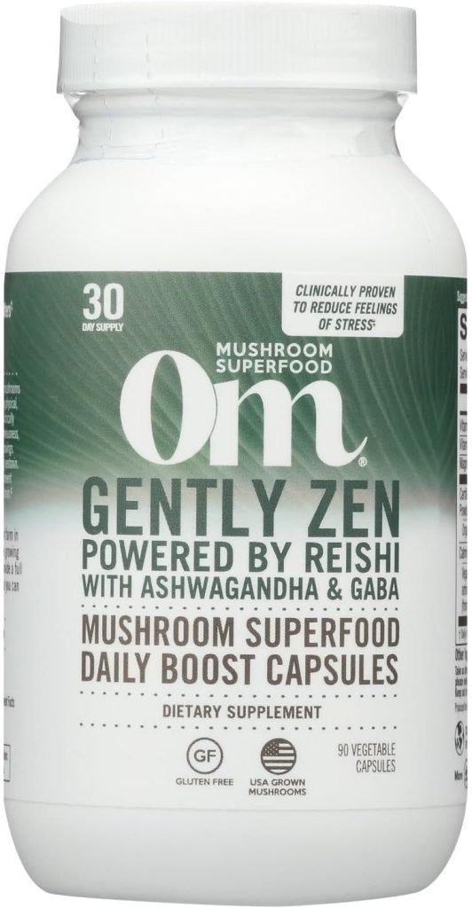 Om Mushroom Superfood Relax Mushroom Capsules, 90 Count, 30 Days, Reishi Mushrooms, Ashwagandha, GABA, L-Theanine, Magnesium, Adaptogens for Stress Support (Formerly Gently Zen, Packaging May Vary)