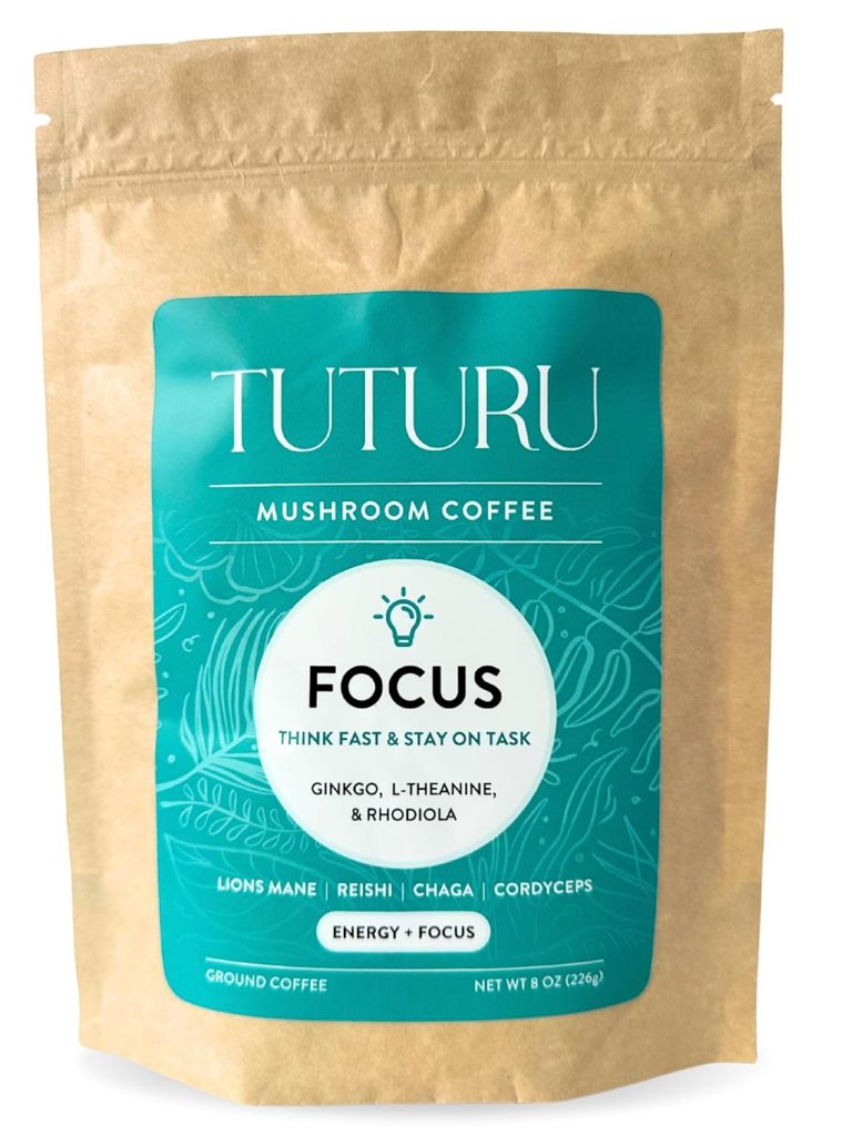 FOCUS Mushroom Ground Coffee | Adaptogen Coffee with Lion’s Mane, Chaga, Ginkgo, L-Theanine | Medium Roast, Organic Coffee | Jitter & Crash Free Energy | 22 Servings (Ground)
