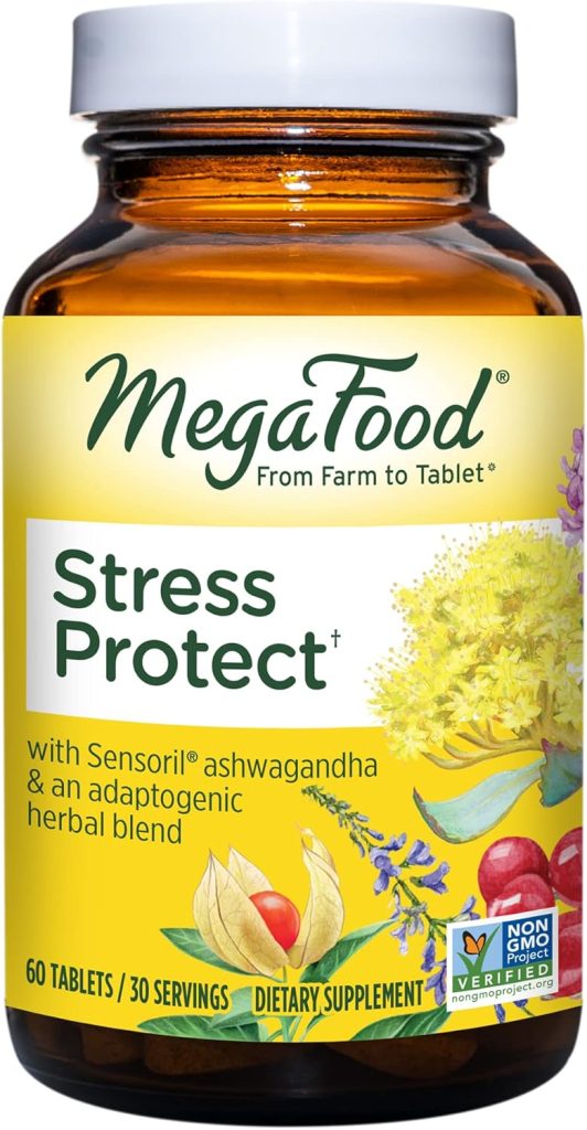 MegaFood Stress Protect with Ashwagandha & Herb Blend -Supports Healthy Stress Response – Rhodiola Root, Vegetarian, Non-GMO, Gluten-Free – Made without 9 Food Allergens – 60 Tabs (30 Servings)