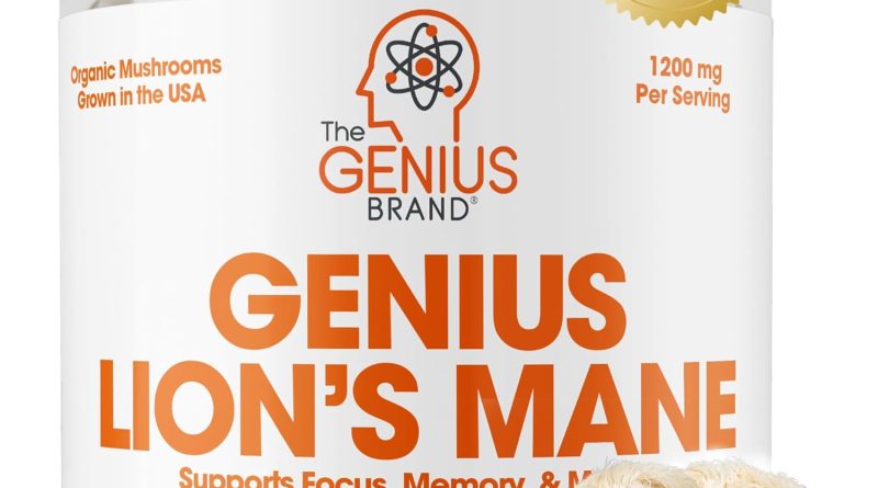 Genius Lions Mane Supplement Capsules – Organic Nootropic Supplement, 1200mg per Serving – 120 Veggie Pills