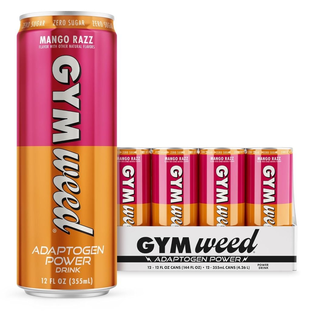 GYM WEED Adaptogens + Caffeine Drink – Mango Razz 12pk – Focus Fuel, No Jitters – Ashwagandha, Lion’s Mane, L-Theanine, Green Tea Caffeine with Zero Sugar – 12 fl. oz