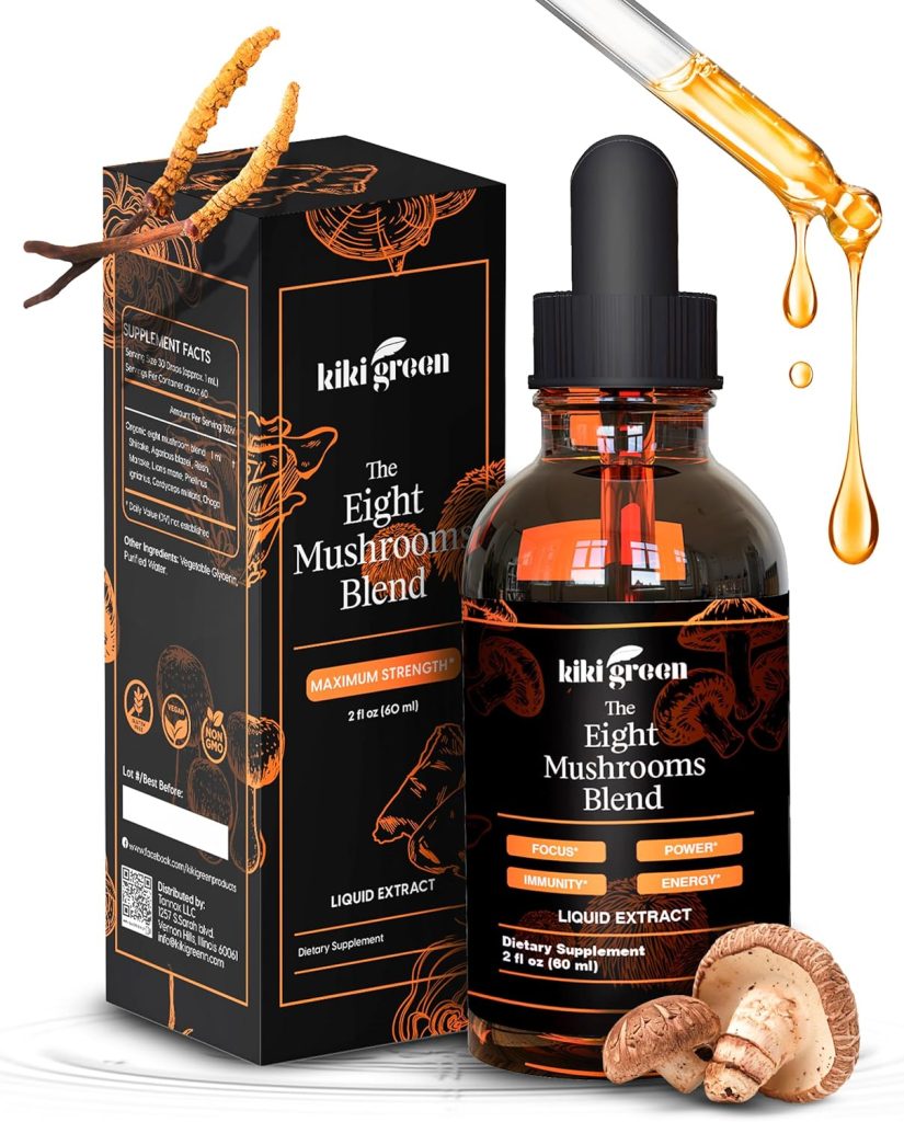 Liquid Mushroom Extract Drops – 8 Mushrooms Complex for Cognitive Support and Immunity Boost – Lions Mane Supplement, Cordyceps, Chaga, Reishi, Shiitake, Turkey Tail, Maitake, Red Reishi