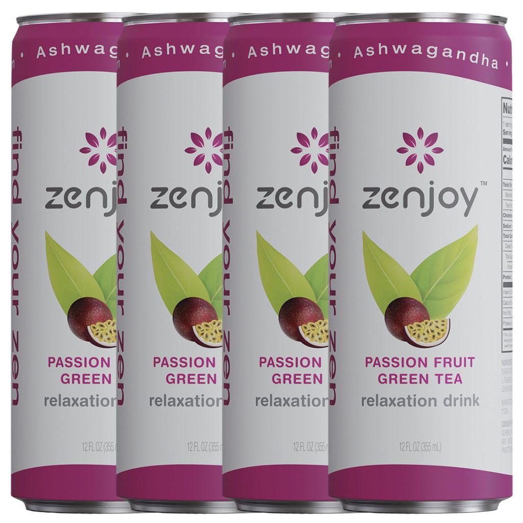 Zenjoy Ardour Fruit Inexperienced Tea Rest Drink 4 Pack – Calming Drink with Ashwagandha & Lemon Balm – Non-Alcoholic Beverage Infused with L-Theanine for Enhanced Focus – 12oz Cans