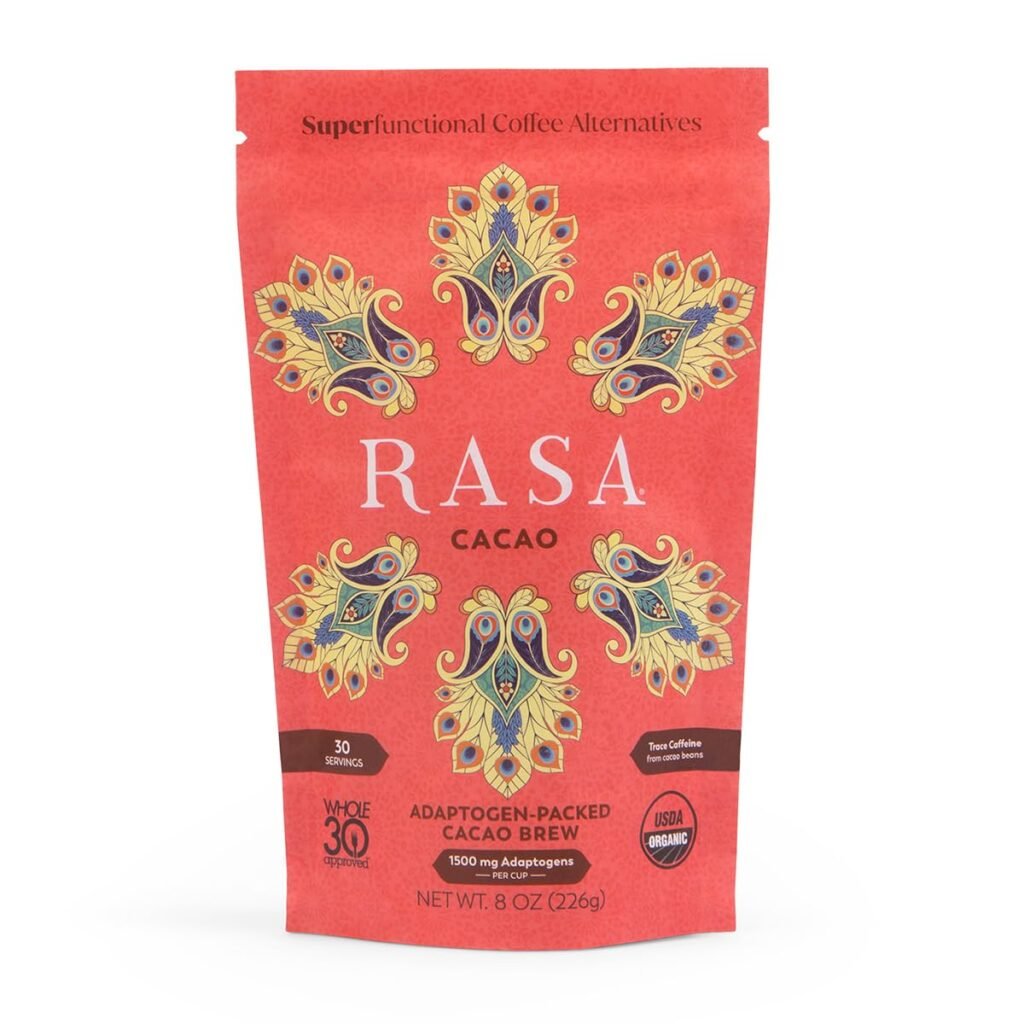 RASA Cacao – Adaptogenic Mushroom Coffee Alternative | Vegan, Keto, Whole 30, Ayurveda Wellness Tonic with Chaga + Reishi (8 oz. / 30 Servings)