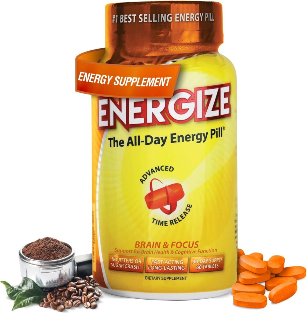 iSatori Energize Brain & Focus Caffeine Pills – Fast Acting All Day Energy Pills, Brain Booster, Energy and Focus Supplement, Time Release Caffeine Means No Jitters, No Crash (60 Tablets)