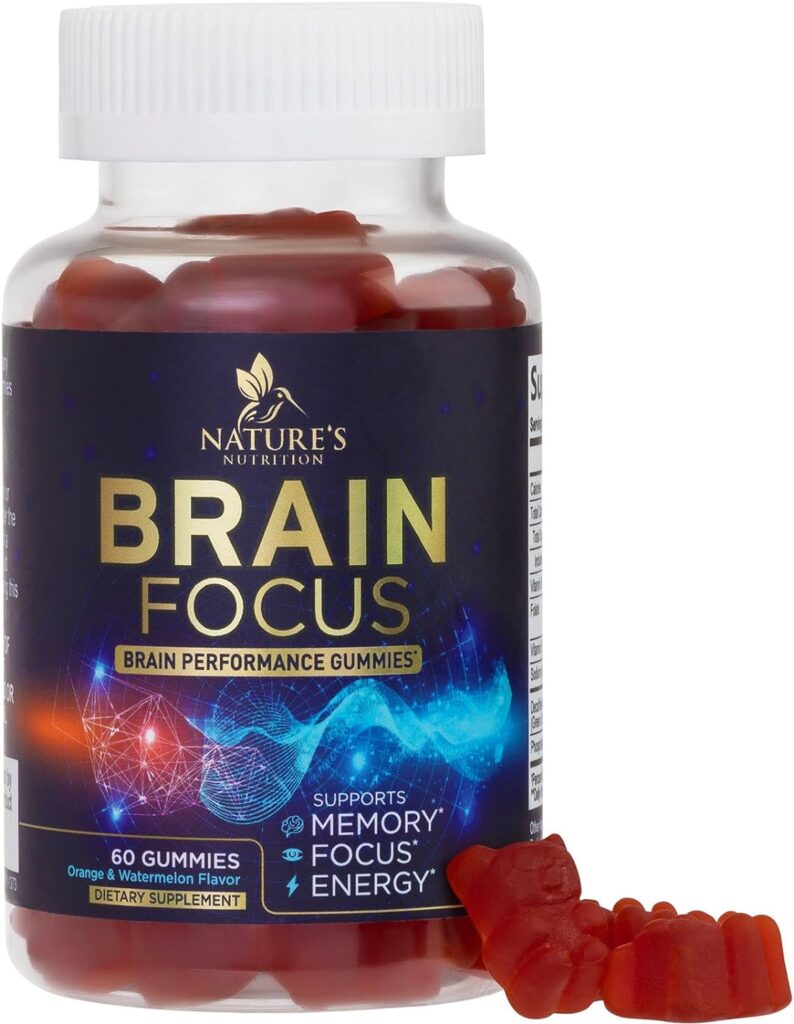 Brain Supplement for Memory & Focus – Nootropic Memory Supplement for Concentration & Brain Health, Mental & Cognitive Support, Memory Vitamins with B6, B12 & Phosphatidylserine – 60 Gummies
