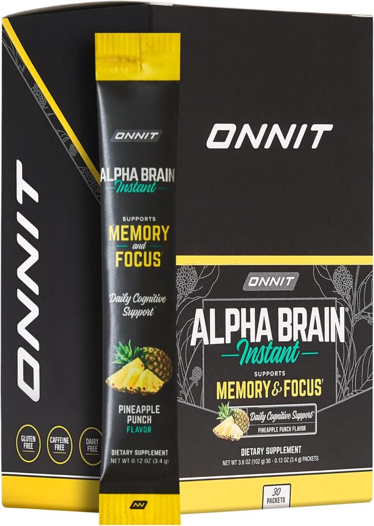 ONNIT Alpha Brain Instant – Pineapple Punch Flavor – Nootropic Brain Booster Memory Supplement – Brain Support for Focus, Energy & Clarity – Alpha GPC Choline, Cats Claw, L-Theanine, Bacopa – 30ct