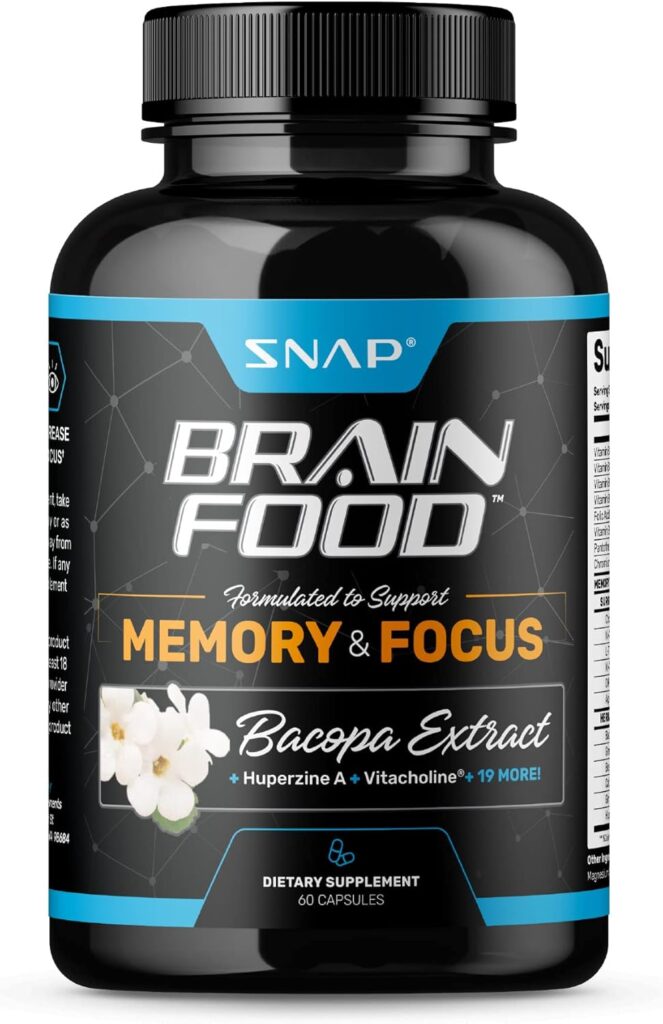 Snap Supplements Brain Booster Nootropics Supplement for Memory, Focus & Clarity, Bacopa Extract, Ginkgo Biloba, 60 Capsules