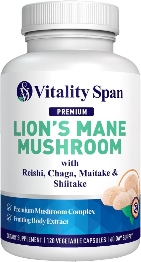 Lions Mane Supplement Capsules – Mushroom Extract: Chaga, Maitake, Reishi & Shiitake Mushrooms | Pure Fruiting Body | Mental Clarity, Focus, Cognitive Support | 120 Veggie Caps