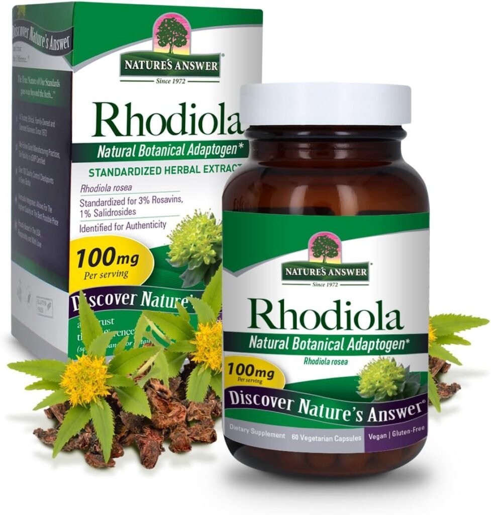Nature’s Answer Rhodiola Root 100mg 60-Capsules | Adaptogen That Promotes Strength, Energy, Stamina, Endurance, and Mental Clarity | Gluten-Free, Non-GMO, Vegan | Single Count