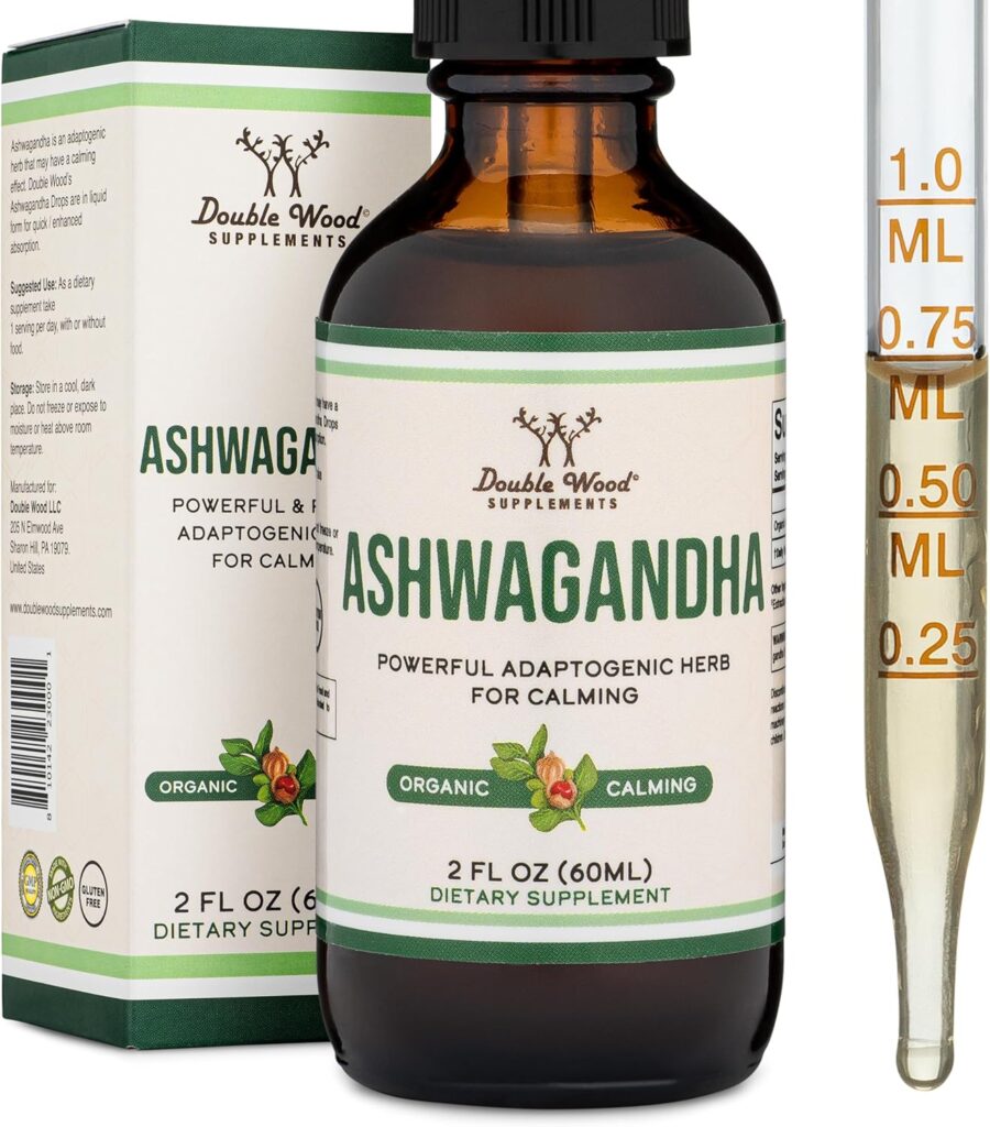 Ashwagandha Organic Drops for Stress Relief (1,200mg, 60 Servings) Ashwagandha Tincture for Adrenal Support and Cortisol Manager (Vegan Safe, Gluten Free, Non-GMO) by Double Wood