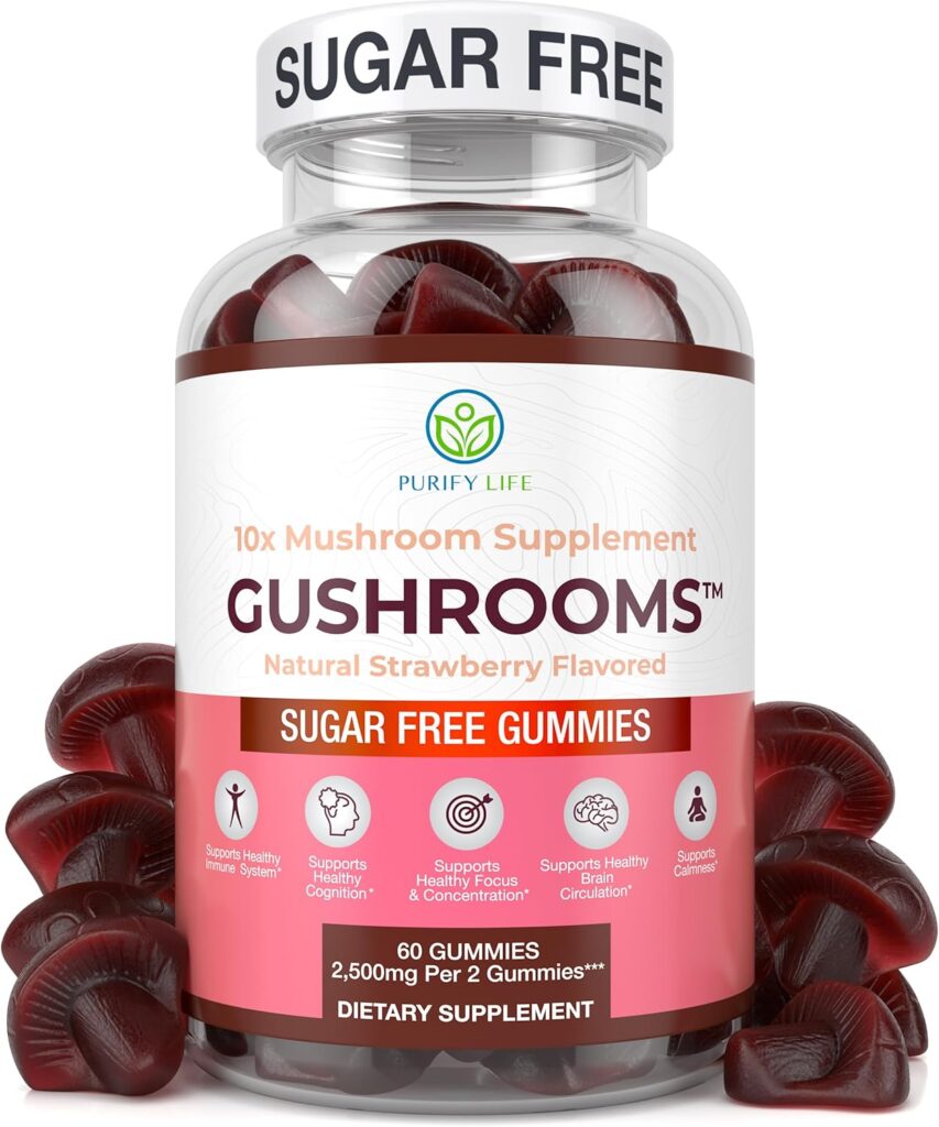 Sugar-Free Mushroom Complex Gummies – Potent 10x Mushroom Supplement with Lions Mane, Chaga, Reishi, Cordyceps (2500mg) Natural Stress Support, Calm Gummies, Nootropic Supplement, No Sugar or Pills