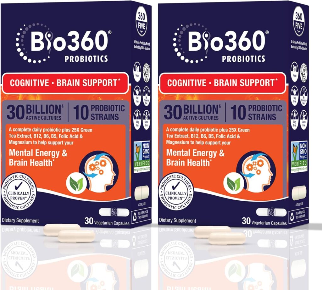 Brain Supplements for Memory and Focus – Supports Brain Health, Mental Clarity & Alertness – Capsules with B5, B6 & B12-30 Billion CFU for Immunity, Digestion & Gut Health – 60 Count