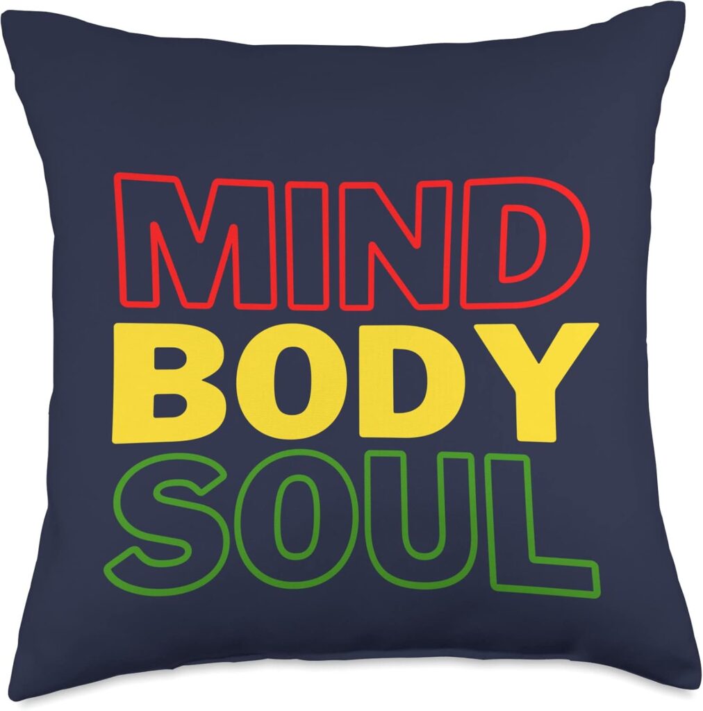 Bongo Designs Mind Body Soul Interconnected and Balanced Throw Pillow, 18×18, Multicolor