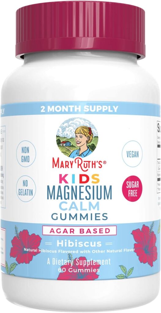 MaryRuth Organics Kids Magnesium Citrate Gummies by MaryRuth’s | 2 Month Supply | Sugar-Free | Calm Magnesium Gummies for Kids 2+ | Bone Health | Calcium Absorption | Vegan | 60 Count