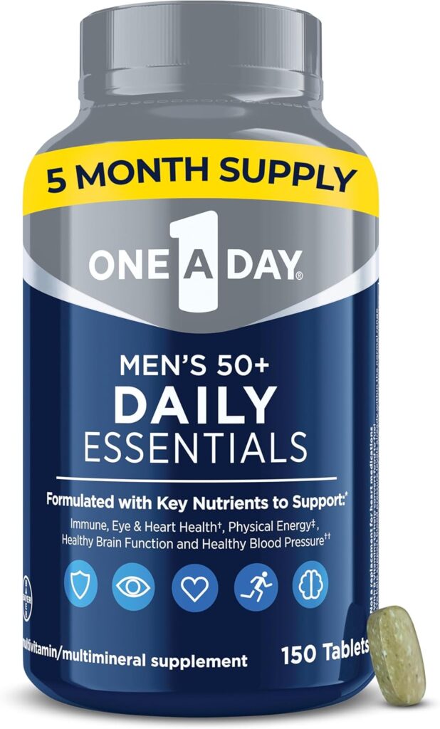 One A Day Men’s Multivitamin 50+ Daily Essentials | Multivitamin for Men 50 Plus Supports Immune Health, Healthy Brain Function & Physical Energy | Vitamins for Men with Vitamin C & Zinc, 150 Count