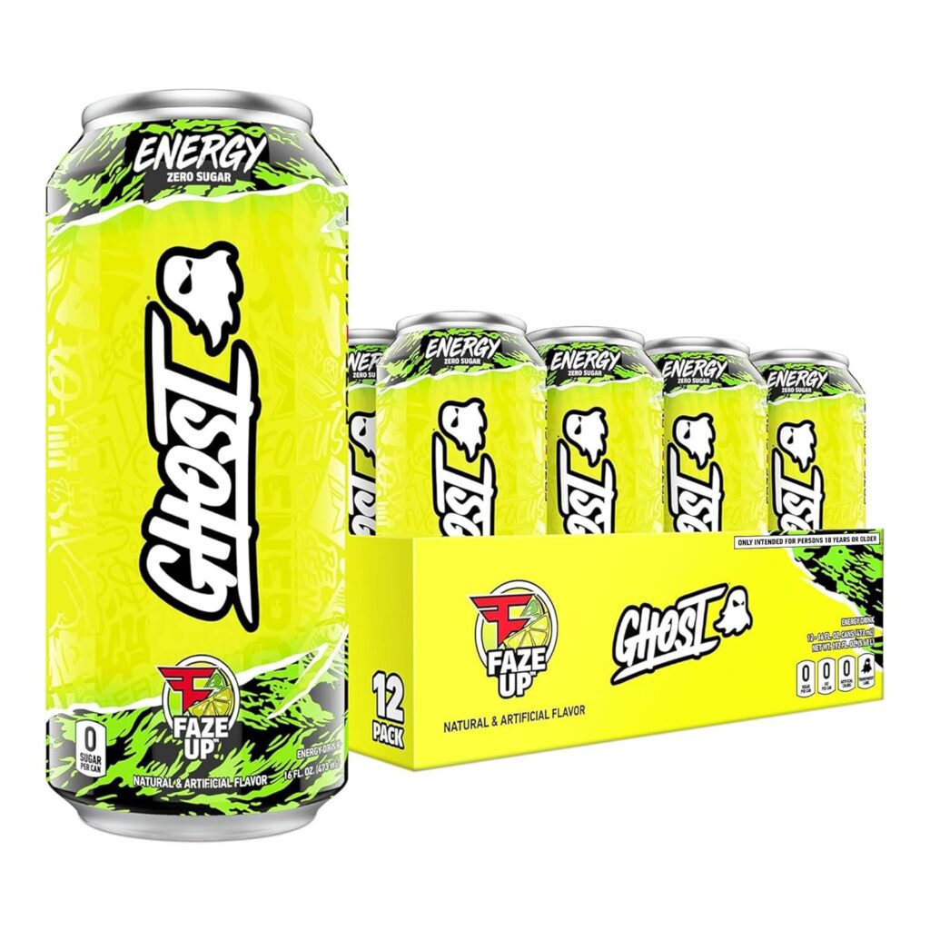 GHOST Energy Performance Energy Drink, Faze Clan “Faze Up” – 12-Pack x 16oz Cans – Energy & Focus – Zero Sugars, 200mg of Natural Caffeine, L-Carnitine & Taurine – Gluten Free & Vegan
