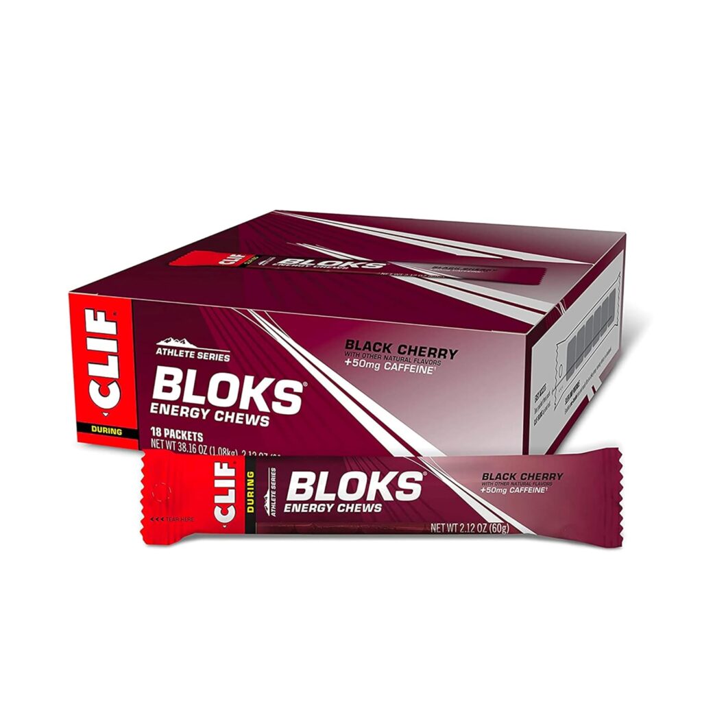 CLIF BLOKS – Black Cherry Flavor with Caffeine – Energy Chews – Non-GMO – Plant Based – Fast Fuel for Cycling and Running – Quick Carbohydrates and Electrolytes – 2.12 oz. (18 Count)