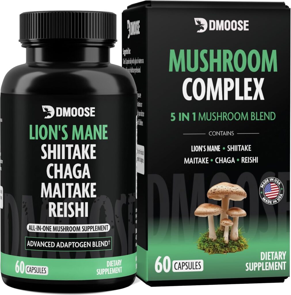 Lions Mane Mushroom Complex, 5 in 1 Adaptogenic Blend – Lionsmane, Chaga, Maitake, Shiitake and Reishi Extract Capsules – Nootropic Mushroom Supplement for Memory, Focus and Immune Support