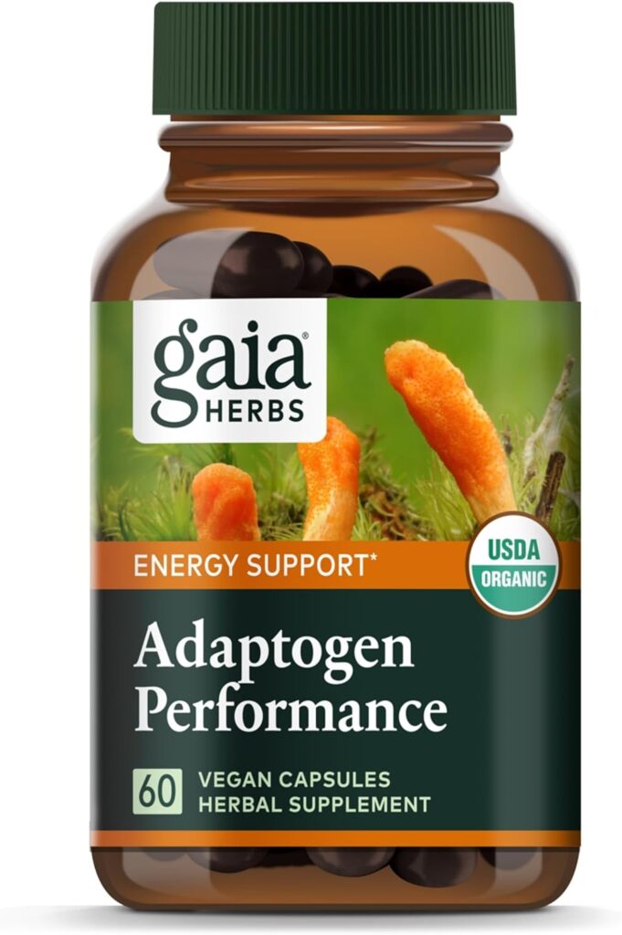 Gaia Herbs Adaptogen Performance Mushrooms & Herbs – Energy Support Supplement to Help Sustain Endurance and Stamina* – Contains Cordyceps and Ashwagandha – 60 Organic Vegan Capsules (30-Day Supply)