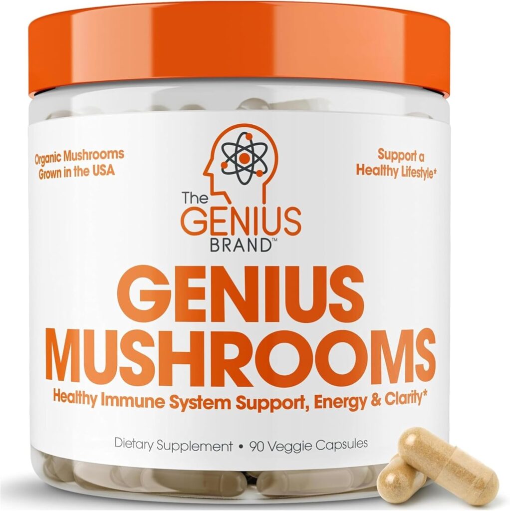 Genius Mushroom Supplement – Full-Spectrum Lion’s Mane, Cordyceps, Reishi -Daily Brain Nootropic for Energy, Focus, Memory & Overall Wellness – 90 Capsules – Organic for Mental Clarity & Performance