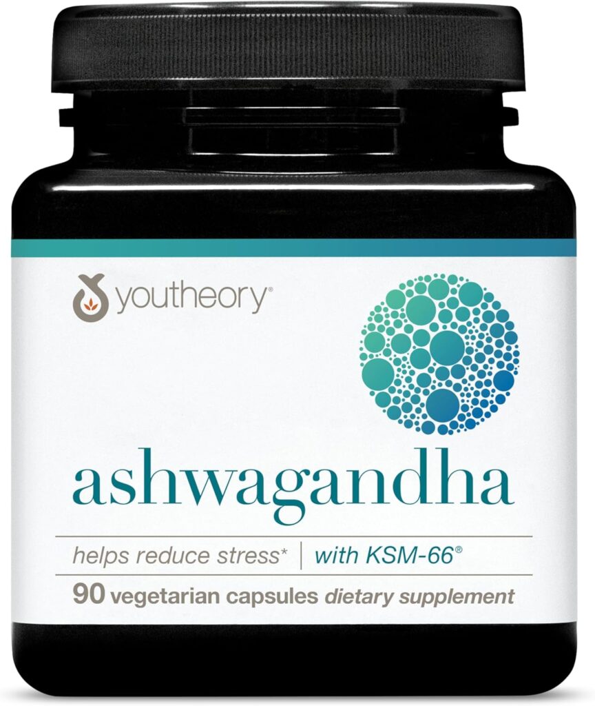 Youtheory Ashwagandha – 1,000 mg – Stress & Cortisol Support Supplement – Adaptogenic Herbal Blend with KSM-66 Ashwagandha & Ginger – 90 Vegetarian Capsules