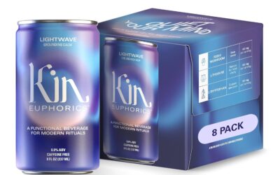 Kin Euphorics Lightwave Non-Alcoholic Functional Beverage | Calm the Mind & Mellow the Mood | Adaptogens, Nootropics, Reishi Mushroom & L-Theanine | 8 Fl Oz (8pk)