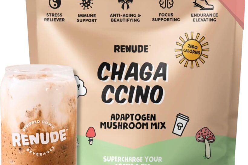 Renude Chagaccino – Chaga Mushroom Powder, Mushroom Coffee Drink Mix with Adaptogens, Natural Energy and Immune Support, Vegan, Keto, Zero Calorie Mushroom Blend Powder – 30 Servings