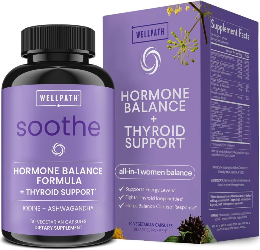 WellPath Soothe Hormone Balance for Women + Cortisol Supplements for Women | Thyroid Support, Mood Support, & Metabolism Booster | Adrenal Support | Rhodiola, Selenium, Iodine | Adaptogens, 60 ct