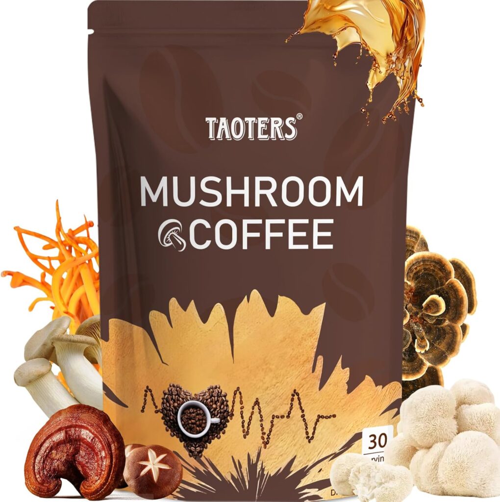 Mushroom Coffee | Enhanced Focus, Boosted Immunity, Improved Energy | 6 Adaptogenic Mushrooms: Cordyceps, Reishi, King Trumpet, Shiitake, Lion’s Mane & Turkey Tail | 30 Servings