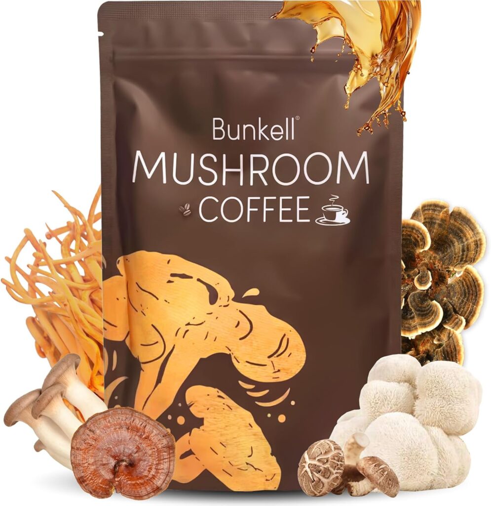 Mushroom Coffee, Adaptogenic 6 Mushrooms with Lion’s Mane, Reishi, Cordyceps, Shiitake, King Trumpet & Turkey Tail, Instant Coffee Powder for Energy, Digestion & Immune Support, 30 Servings