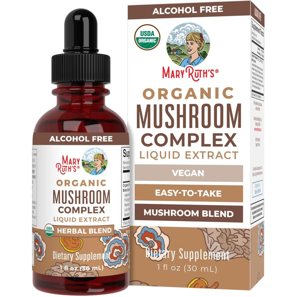 MaryRuth Organics USDA Mushroom Complex | Herbal Liquid Drops | Supplement | Lion’s Mane | Reishi Mushroom | Shiitake Mushrooms | Non-GMO | Vegan | Alcohol Free Tincture | 30 Servings