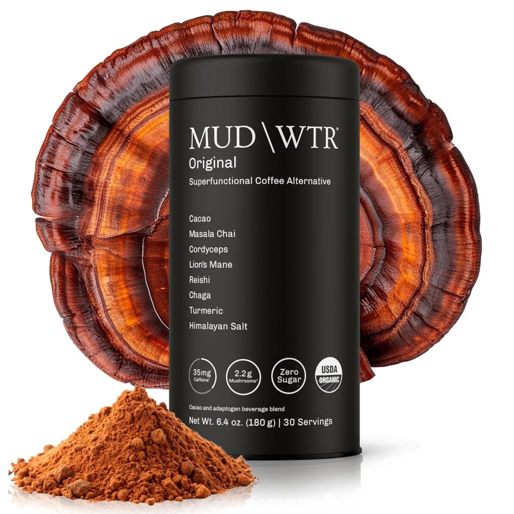 MUDWTR Original Mushroom Coffee Alternative | 2,240mg USA Grown & Adaptogenic Mushrooms | USDA Organic | Lion’s Mane, Cordyceps, Chaga & Reishi | Energy, Focus & Immunity Support | 30 Servings
