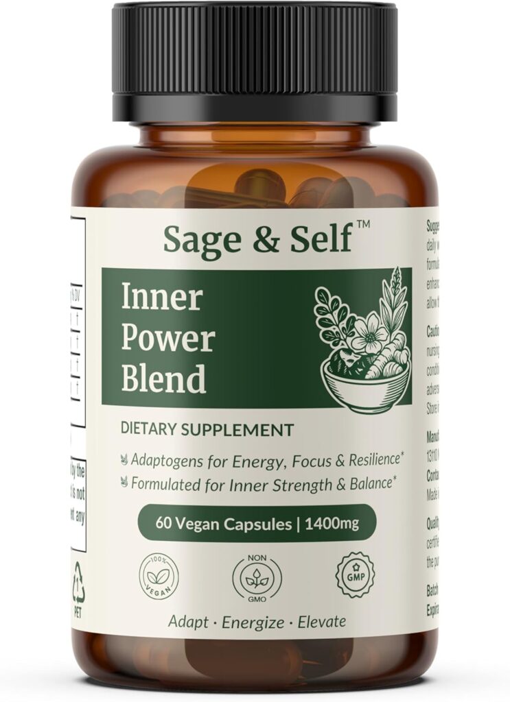 Sage & Self Inner Power Capsules – Adaptogen Blend with Ashwagandha, Shilajit, Rhodiola & Black Pepper – Supports Energy, Resilience & Mental Clarity – 1400 mg per Serving – 60 Vegan Capsules